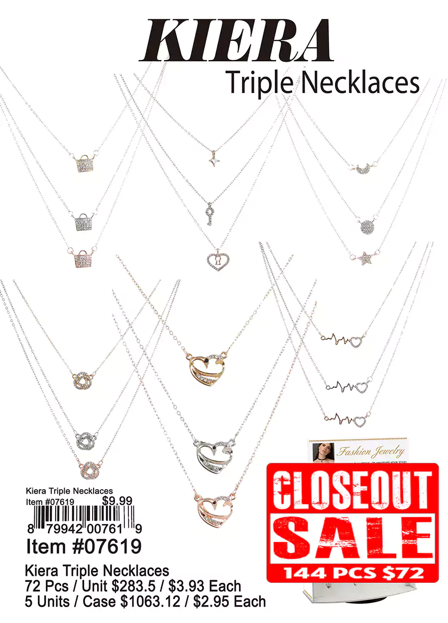 Kiera Triple Necklaces - Closeout 144 Pcs.